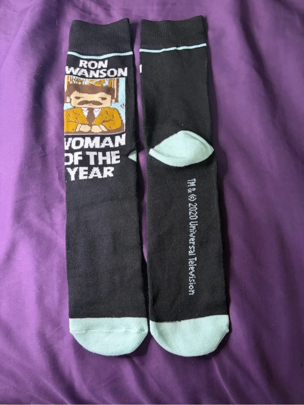 NBC Parks & Recreation Ron Swanson “Woman of the Year” Crew Socks Black One Size